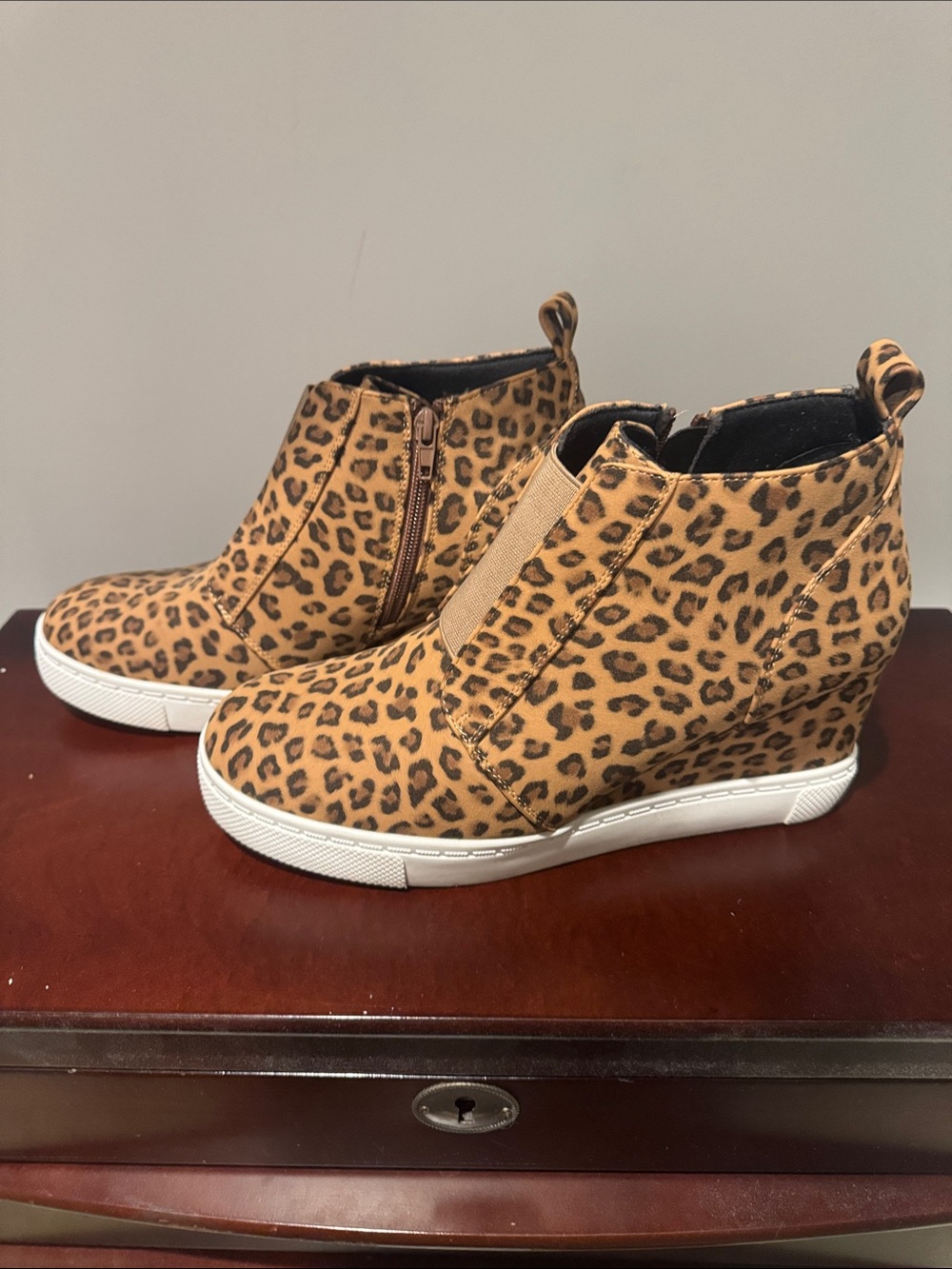 Leopard Print Ankle Boots in Tan and Black